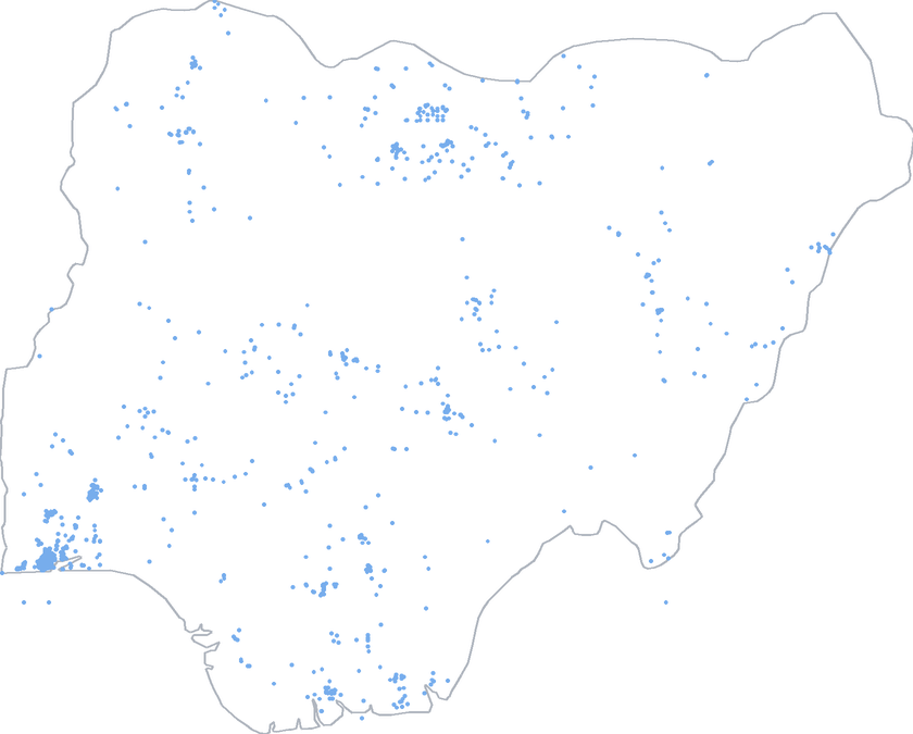 Map of Nigeria showing the location of pre-primary schools