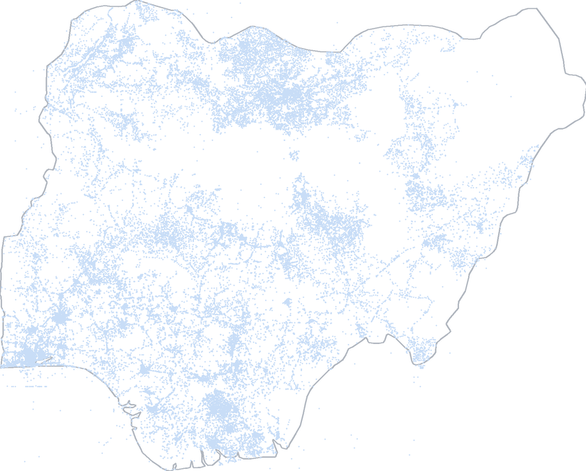 Map of Nigeria showing the location of primary schools