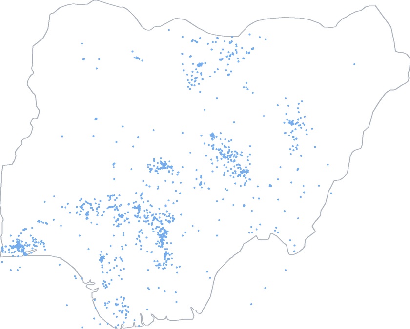 Map of Nigeria showing the location of senior secondary schools